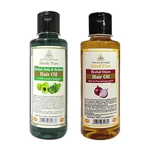 Khadi Pure Amla Brahmi & Onion Hair Oil, 210 ml (Pack of 2)