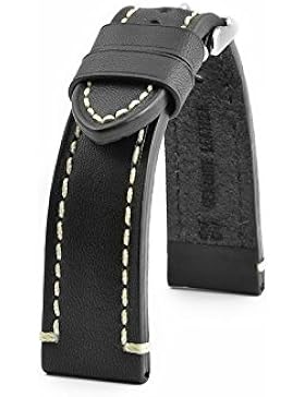 LEDERBAND 22 mm BAND CATALONIA Fliegeruhren Retro Look STRAP Black schwarz Weiße Naht