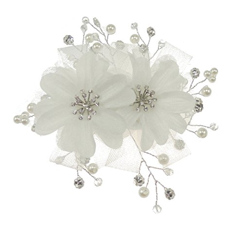 Ladies Beautiful Chiffon Netting & Wired Crystal Double Rose Floral Bridal Fascinator Hair Clip