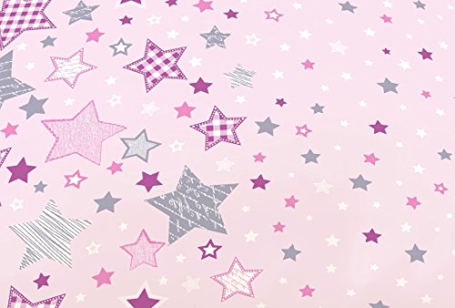 Fein Biber Bettwäsche Sterne Stars in rosa lila grau 2 tlg. – Größe 80×80 + 135×200 cm – hergestellt in Deutschland - 3