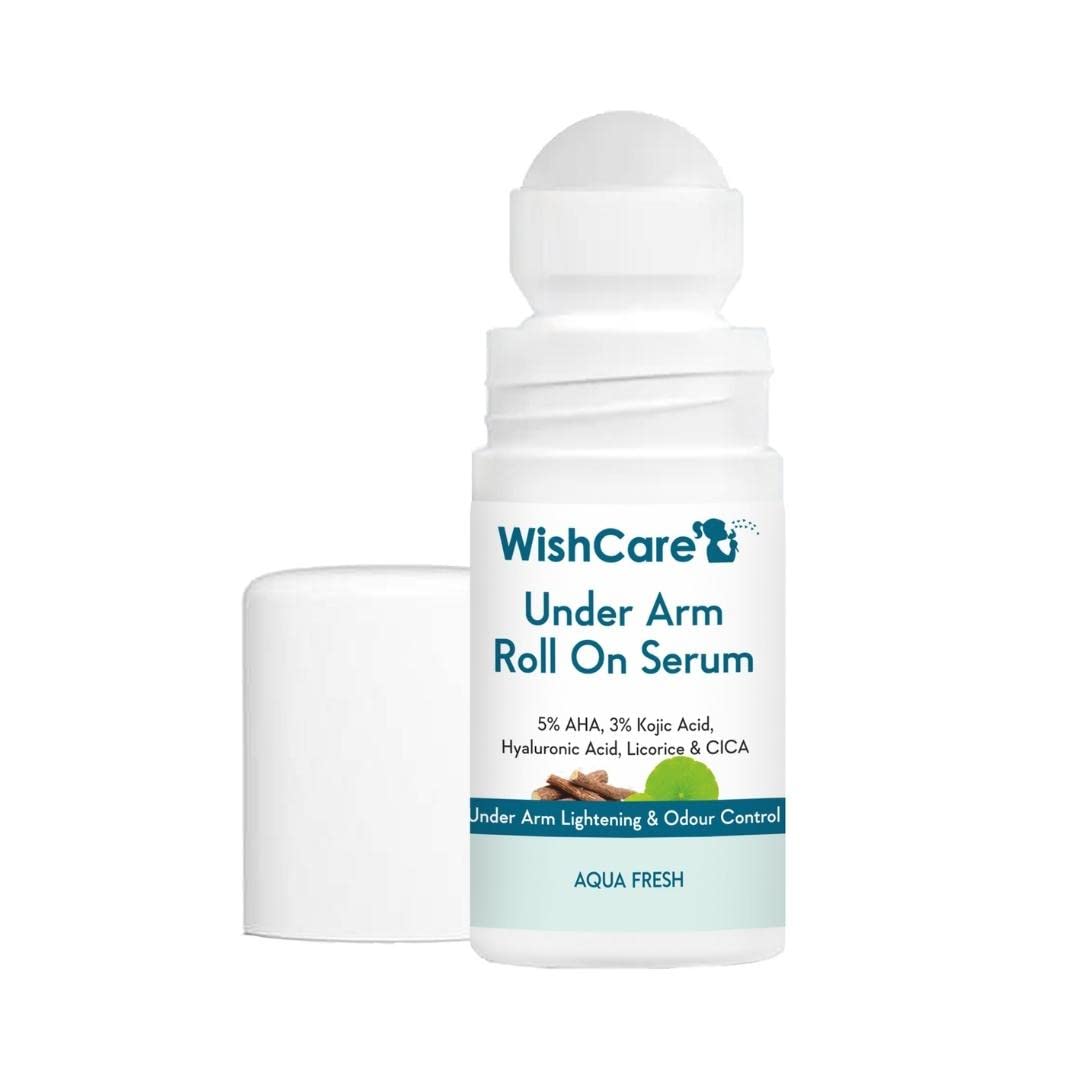 WishCare Underarm Roll On Serum - 5% AHA, 3% Kojic Acid, HA, Licorice - Underarm Lightening & Odour Control - Long Lasting Aq