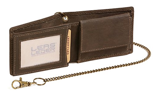 Biker Cartera con Cadena de latón pequeña para señores Monedero para señoras Vintage-Style LEAS MCL, Piel auténtica, marrón - ''LEAS Chain-Series''