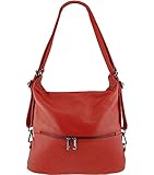  Freyday 2in1 Handtasche Rucksack Designer Luxus Henkeltasche aus 100% Echtleder (Rot)