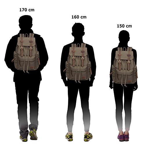 Fafada Rucksack Canvas Vintage Damen M  dchen Leder Retro Laptop backpack Schulrucksack Daypack f  r Campus Studenten und Outdoor Reisen Wandern Armee