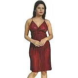 Indiatrendzs Maroon Stretchable Net Short Nighty With Lingerie 3pc Set