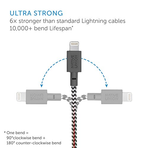 Native Union BELT Kabel – 1.2 Meter Ultra-Starkes Verstärktes [Apple MFi-Zertifiziert] Lightning auf USB-Ladekabel mit Lederband (Zebra) - 2