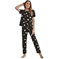 SMOWKLY Printed Round Neck Short Sleeve Nightsuit Set | Pajama Set | Casual Night Dress for Women