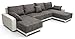 Produktbild B-famous 150335 Perugia Wohnlandschaft in U-Form Ecksofa, Materialmix, 158 x 302 x 68 cm, PU Kunstleder weiß mit Strukturstoff grau