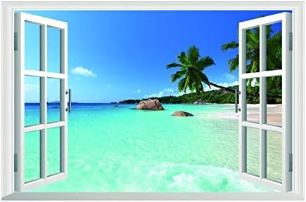 Honearn Diy Removable Art Wall Sticker Home Decor 3d Wall Mural Beach Sea Scenery Vinyl Decal Stickers for Kids Boys Girls Bedroom Living Room Kitchen Daily Decoration