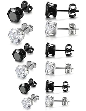 Jstyle Edelstahl 6 Paare Ohrstecker Ohrringe Zirkonia Ohrschmuck Ohrclips Creolen für Damen und Herren 3-8mm in...