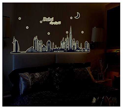 Fluorescent Wall Sticker Wallpapers für Schlafzimmer Wohnzimmer Abnehmbare Home Decal Vinyl Art Decor DIY Dekoration (Dubai City) - 3