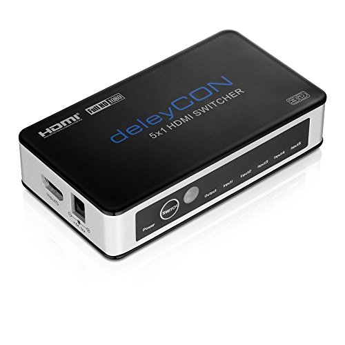 deleyCON ULTRA Serie HDMI Switch Verteiler 5 Port Automatisch – 3D Ready / FULL HD 1080p – Metallgehäuse – [5x IN / 1x OUT] - 3