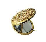 AASA Round Compact Mirror, Pocket Handbag Compact Cosmetic Makeup Mirror/Christmas Gifts For Women, Golden, 15Grams, Pack of 1