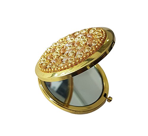 AASA Round Compact Mirror, Pocket Handbag Compact Cosmetic Makeup Mirror/Christmas Gifts For Women, Golden, 15Grams, Pack of 1