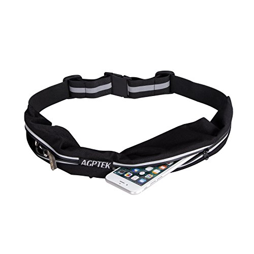 Preisvergleich Produktbild Laufgürtel Running Belt Bauchtasche für Handy iPhone Geld Schlüssel, Hüftgürtel Fitnessgürtel Hüfttasche für Reisen Fitnessstudio Joggen Radfahren und andere Outdoor Aktivitäten, von AGPTEK, Schwarz