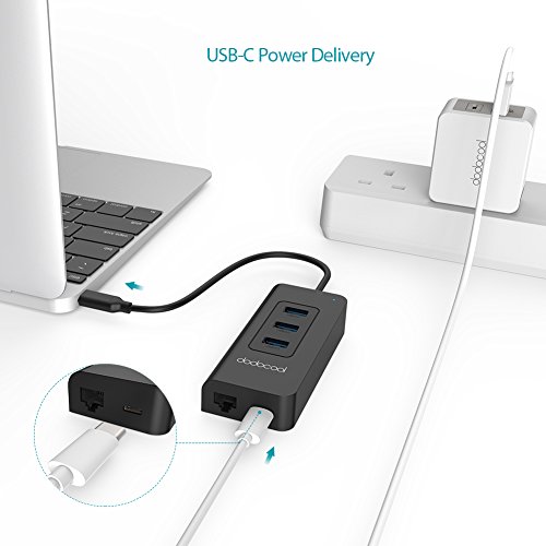 [Ultra dünn und leicht]dodocool USB C Transfer USB A 3.0 Hub RJ45 10/100/1000 Mbit USB C Power Delivery PD 2.0 für Apple neue MacBook/MacBook Pro - 7