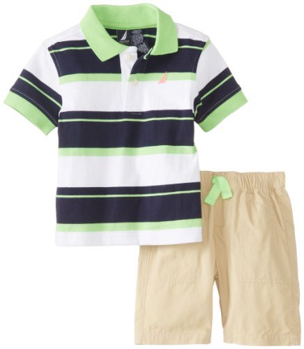 Nautica Baby-Boys Infant Striped Polo with Short 2 Piece Set, Neon Lime, 24 Months Color: Neon Lime Size: 24 Months Infant, Baby, Child