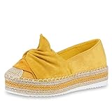  SCARPE VITA Damen Plateau Slipper Bast Espadrilles Wildleder-Optik Slip On Schuhe Freizeit Plateauschuhe Profilsohle 176260 Gelb 37