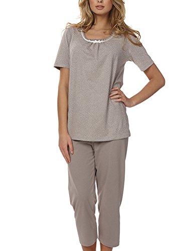 Italian Fashion Marianna Pyjamas- Short Sleeve & 3/4 Bottoms,Size XL,Beige
