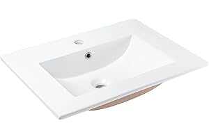 NUESTRA VIDA Vasque À Encastrer Lavabo Céramique Encastré, Lavabo de Salle de Bain, Rectangulaire, Blanc Brillant, 61 x 46 x 16 cm