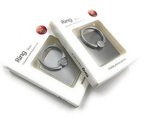 ocona 2er-Set Handyhalter mit Metallring, 360 Grad drehbar, Universal Smartphone Ring Grip (grau, silber)