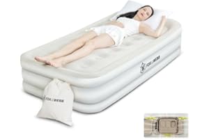 FOX&WEBB FOX & WEBB Premium Air Bed - Single Air Mattress With Built-in Electric Pump and integrated Pillow, Double Blow Up Bed, Self Inflating Mattress with Flocked Surface, Inflate/Deflate, 190x100x46cm