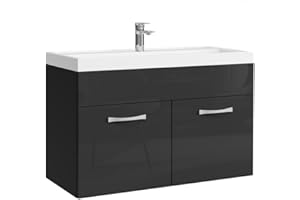 BADPLAATS B.V. Badezimmer Badmöbel Set Paso 01 80cm Waschbecken Hochglanz Schwarz Fronten - Unterschrank Schrank Waschbecken Waschtisch