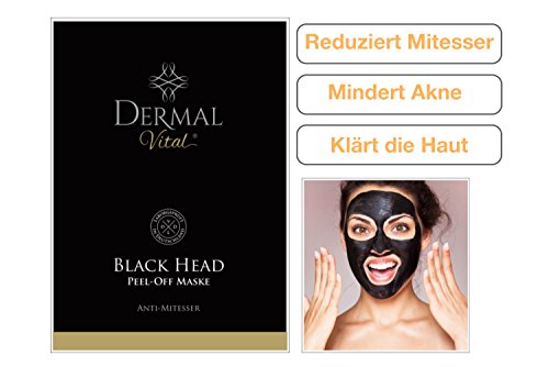 Original Black Head Peel off Maske gegen Mitesser, unreine Haut, Akne Laborgeprüft by Dermal Vital® Farbe: schwarz (10 Stück) - 4