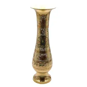 Skywalk Brass Flower Vase with Bidri Nakkashi Work Art for Decoration