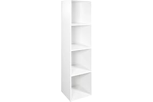 Homme Concept 4 Cube Storage Unit – Tall Narrow White Bookcase, Freestanding Wooden Shelving Organizer for Living Room, Kids Room, or Home Office