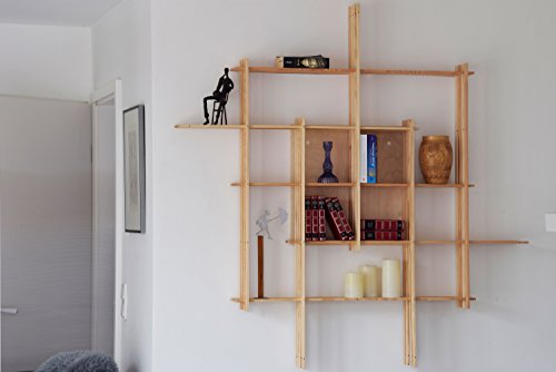 doLuxe 29705e Flexibles Designer Wandregal mit 680 Möglichkeiten, CD DVD Regal offen zum Aufhängen, Schweberegal, Holz, natur, 97.00 x 16.00 x 97.00 cm - 9