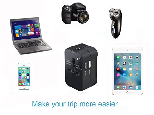 Reiseadapter, weltweit All in One Universal Power Konverter Wand AC Power Plug Adapter Power Plug Wall Ladegerät mit Dual USB-Anschlüsse für USA EU UK Aus Handy Laptop - 4