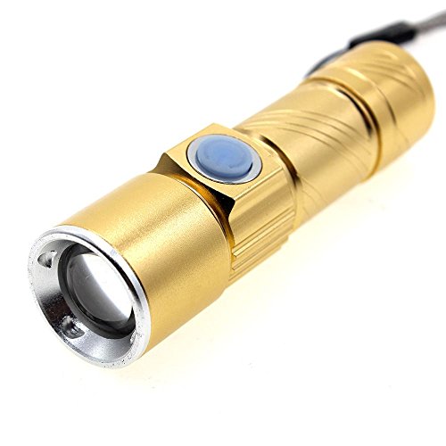 VANKER Luz LED mini linterna de la antorcha Delicada recargable USB 3-Modo de zoom ajustable(dorado)