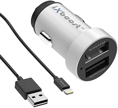 5S Set Speed Charge 4.8 A Dual USB Car Charger Adapter Ixboost® IX Metal Adapter Silver Intelligent IC 2 Port In Car Charger + Lightning Cable for iPhone 6/7 Black