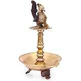 Collectible India Brass Antique Bird Diya Puja Oil Lamp Akhand Jyoti Dia Showpiece for Home Temple Diwali Pooja Gifts Decor