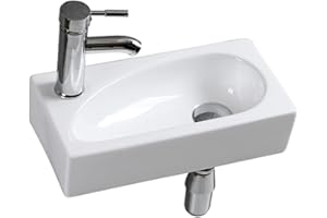 CROSS ZEBRA Lavabo mural en céramique calcination haute température fait à la main en forme de pétale de petite taille Blanc brillant Design moderne simple et élégant pour salle de bain, vestiaire WC (main