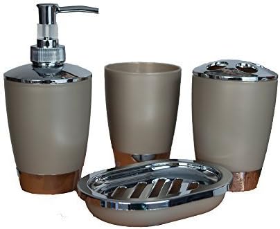Stella 4Pc Plastic elegant Bathroom Accessory Set Soap Dish Dispenser Toothbrush Holder (Beige)