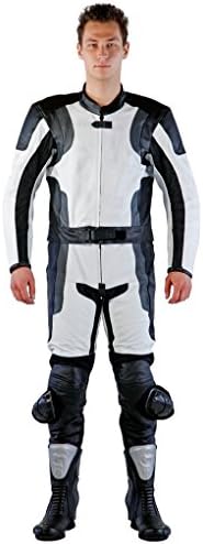 Lemoko Two-Piece Leather Motorcycle Suit in Black / White Sizes: S - 4XL