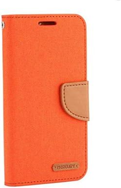 Huawei P9 Canvas Wallet Case (Orange) – Huawei P9 Wallet Case Made From Premium Leather and Denim Fabric Material – Unique Case for Huawei P9 with Brown Leather Magnetic Clasp