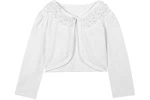 SMILING PINKER Bolero Dentelle Filles Court Cardigan 3/4 Manche Perle Garniture Enfants Gilets pour Robe de Soirée de Mariage