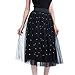 Produktbild Amphia - 3 Schicht 75cm Damen Swing Perlen Rock Plissee Langen Rock Prinzessin Mesh Rock - Frauen Plus Size Perle Mesh Tüllrock Rock Mesh Blase Rock(Schwarz,One Size)