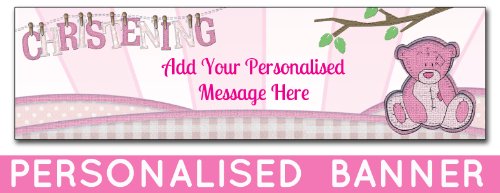 Personalised Banner Baby Girl Christening 60" x 16.5" (C-GIRL-4-L))