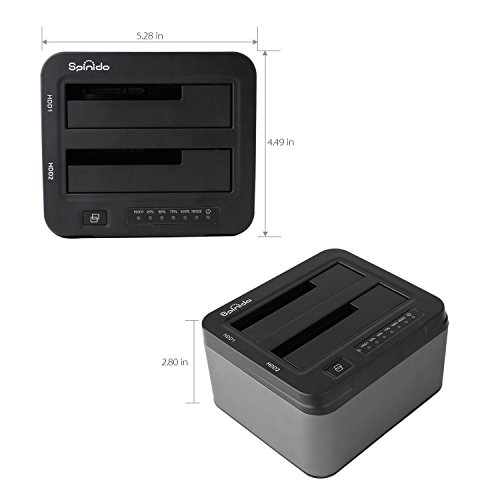 Dual Festplatten Dock mit Klonfunktion, Spinido® USB 3.0 Aluminium Zweifache Offline Duplikations und Klonfunktion Festplatten Dockingstation Optimiert für 3.5″ & 2.5″ SATA SSD und HDD, Werkzeuglos Installation [Unterstützt 2∗6TB] ( Dunkelgrau ) - 7