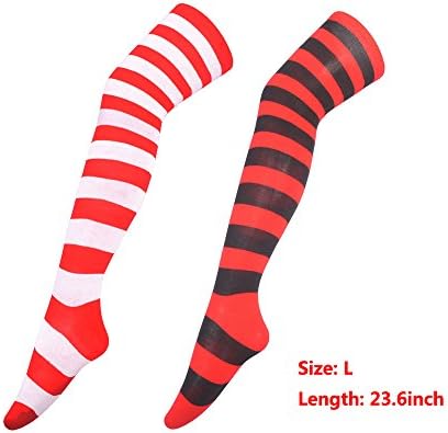 2 PCS Christmas Girls Long Stockings – Zikken 2 kinds 60 cm Red &amp; White/Red &amp; Black Stripe Hosiery Knee- High Socks
