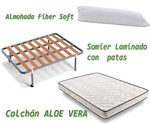 HOGAR24 ES Colchón Visco-Aloe + Somier Basic + Almohada De Fibra, 135x190 cm