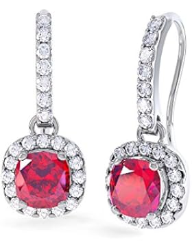 Princess 2ct Rubin und Diamant Halo silberfarben Tropfenform Pavé Ohrringe (weiß gold)