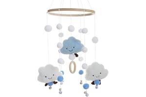 TVAIVTN Baby Campanelli Eolici, Campana Mobile Baby Culla, Campana di Vento Neonato, Carillon del Vento del Bambino Palla del Feltro a Mano Art Appeso Arredamento per Culla Decorazione e Cameretta, Blu