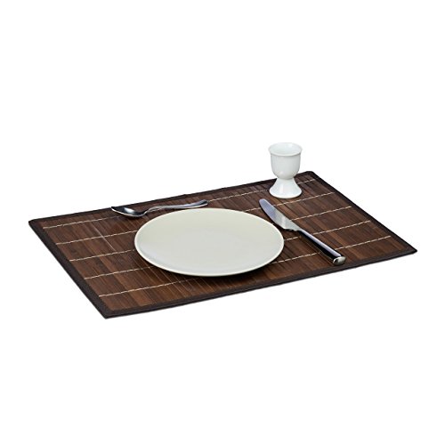 Relaxdays Tischset 6 teilig, Platzdeckchen, Bambus, rutschhemmende Unterseite, 30 x 45 cm, 6er Platzset, 6 Tischmatten, abwischbar, braun - 3