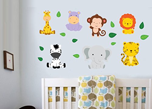 Childrens Jungle Animals with Leaves - Pack of 18 - Wall Art Vinyl Printed Stickers