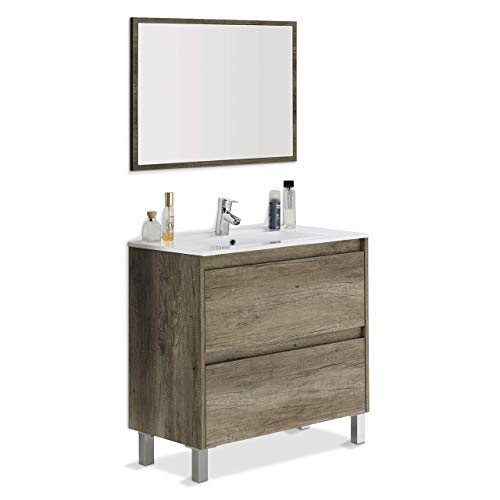 Artikmobel 305040H - Mueble de Baño Dakota con Dos Cajones y Espejo, 80 X 80 X 45 cm, Color Nordik